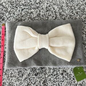 Kate Spade Gray Wool Blend Knit Infinity Scarf Accented with a Large Cream Bow